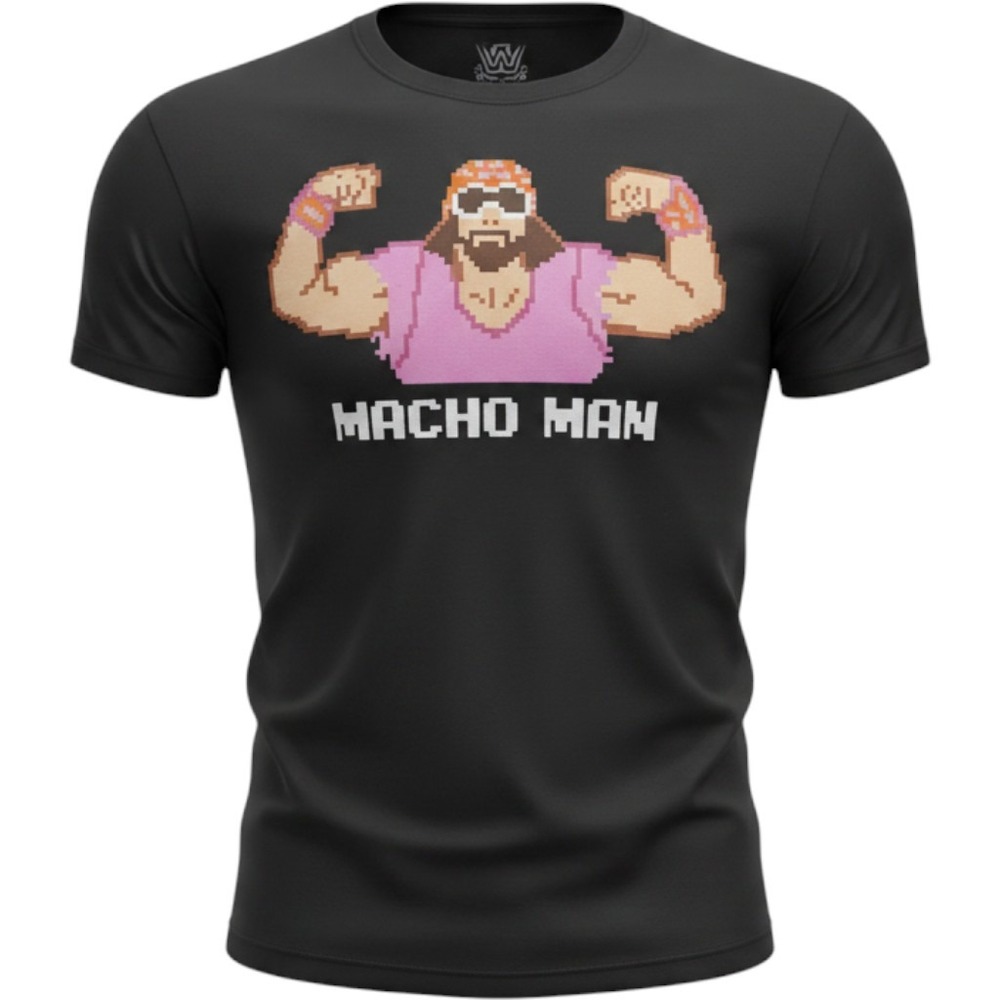 WWE Macho Man Randy Savage 8-Bit Pixel Art Black T-Shirt Mens S Ripple Junction
